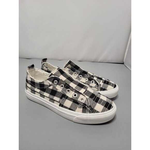 Corkys Shoes - Corkys Boutique Black White Babalu Distressed Buffalo Plaid Slip on Sneakers, 6